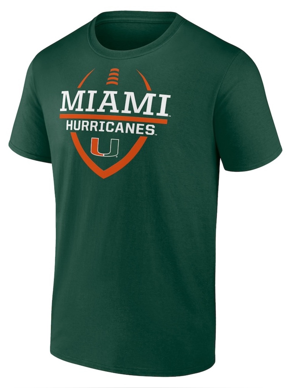 NWT Fanatics Miami Hurricanes Football Fan T-Shirt Green 100% Cotton Size Small